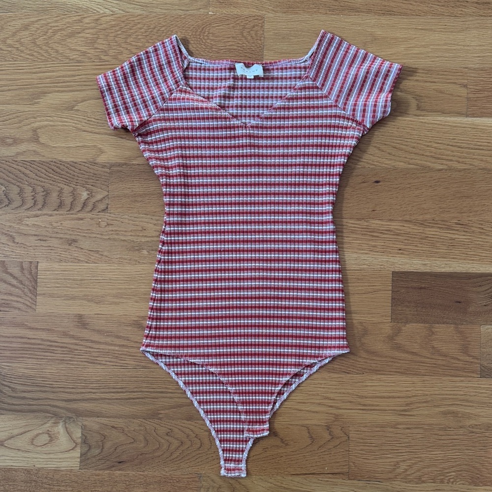 Sezane Red and White Checkered Bodysuit, sz M